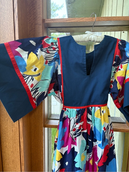 Vintage Dresses & Skirts - Vintage Maj Honolulu Cotton Dress Kaftan Mumu House Dress Bead Belt Floral L